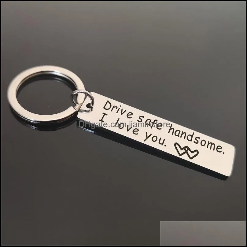 stainless steel drive safe key ring engraving handsome i love you keychain holders fashion jewelry