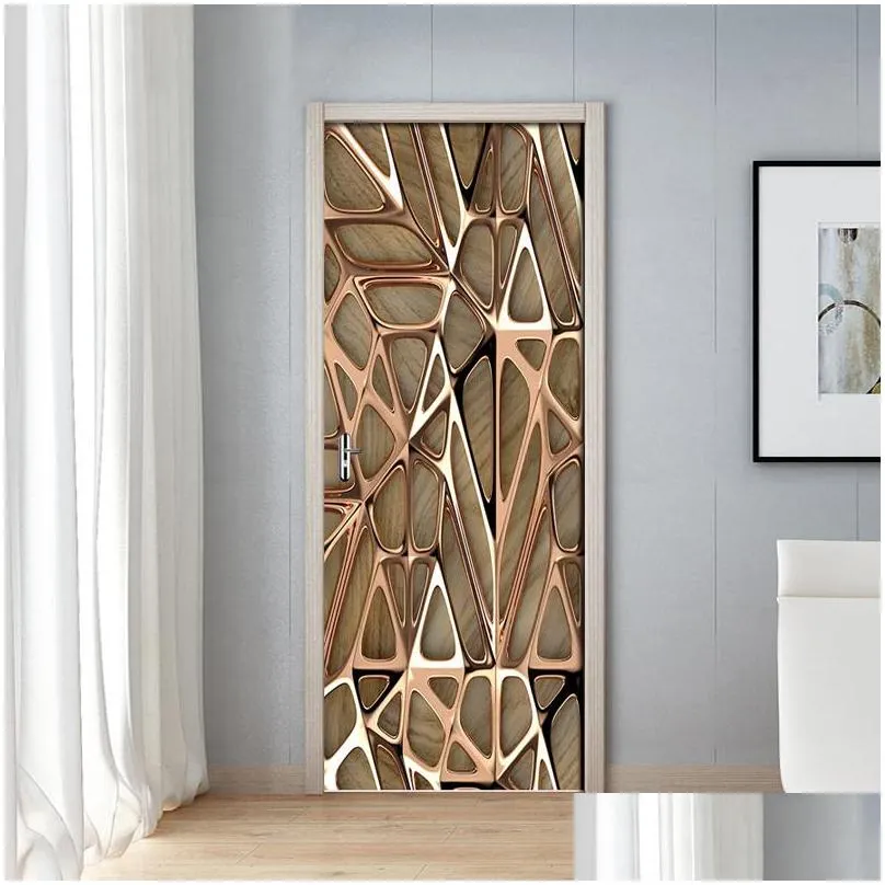 2pcs/set rose gold geometric pattern 3d wall door sticker selfadhesive waterproof wallpaper decals home decor door wall sticker