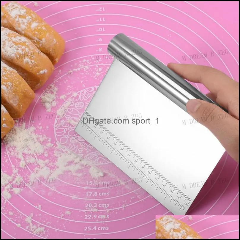 stainless steel dough cutter multifunction bench cake scraper pizza measuring guide kitchen tools 15x12cm dhs 