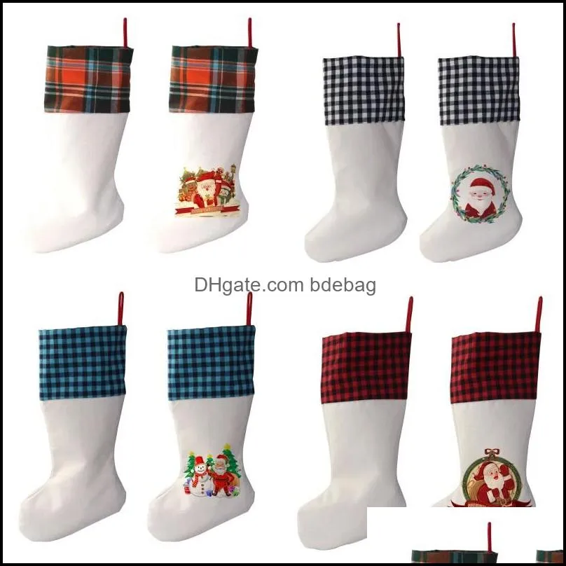 sublimation  plaid christmas stocking 4 colors blank halloween candy socks santa gift bag xmas tree oranment 922 b3