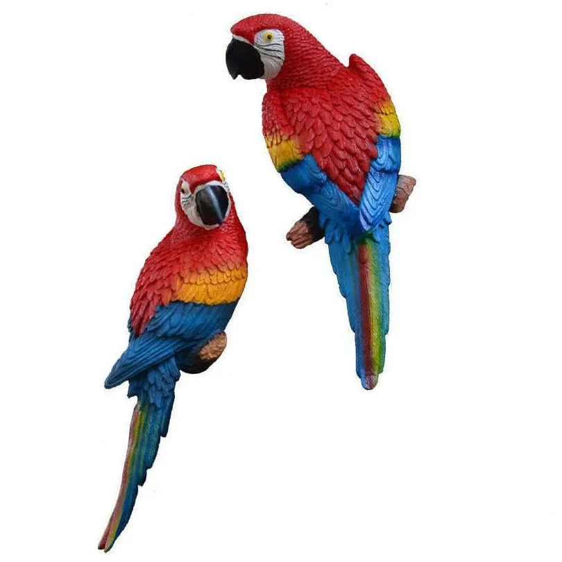 resin parrot statue wall mounted diy outdoor garden tree decoration animal sculpture for home office garden decor ornament t200117