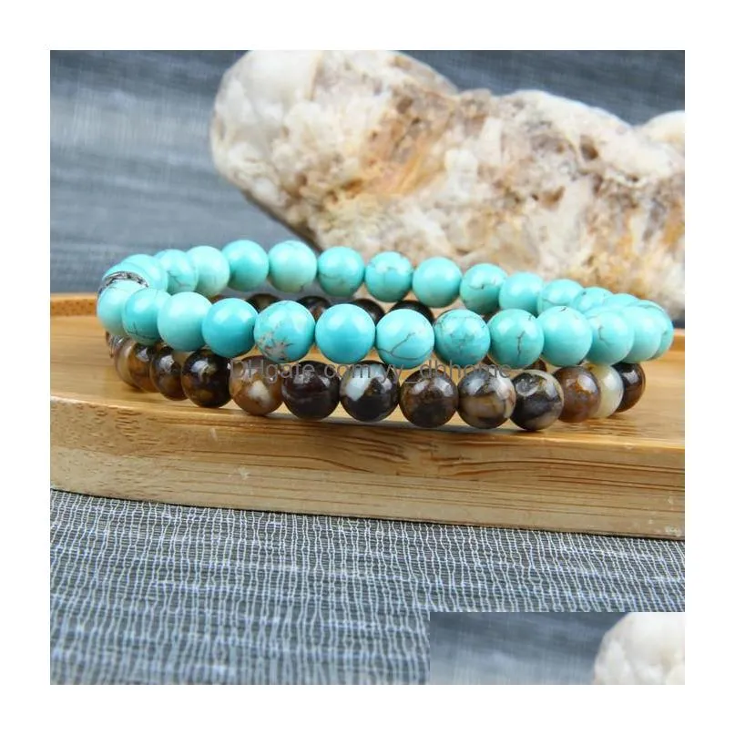  vintage silver tube bracelets wholesale 10pcs/lot 6mm natural stone beads stretch jewelry mix 5 colors
