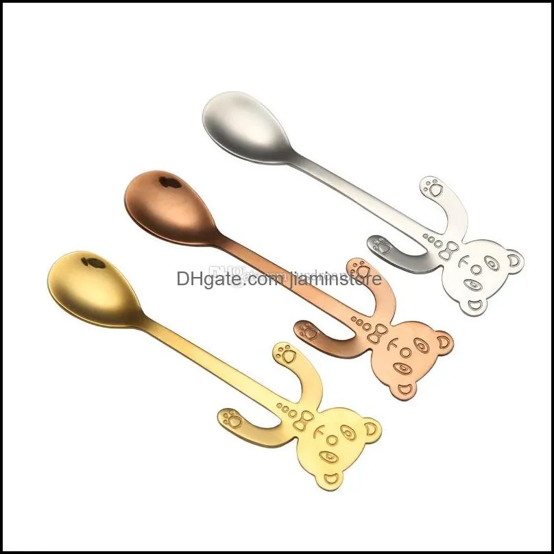 cartoon bear handle spoon stainless steel hanging coffee mixing spoons home kitchen dining flatware