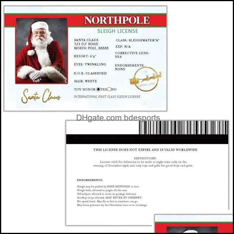 creative santa claus flight license christmas eve driving licence christmas gifts for children kids christmas tree decoration 4760 q2