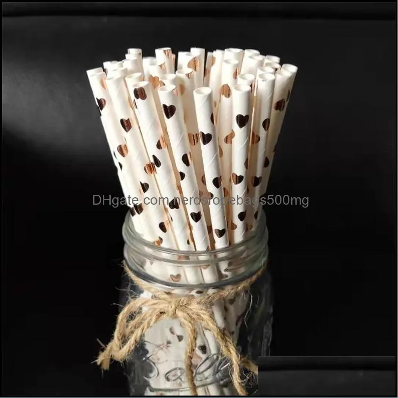 rose gold disposable paper straws wedding favors 6 styles drinking straw festive birthday party decoration table supplies