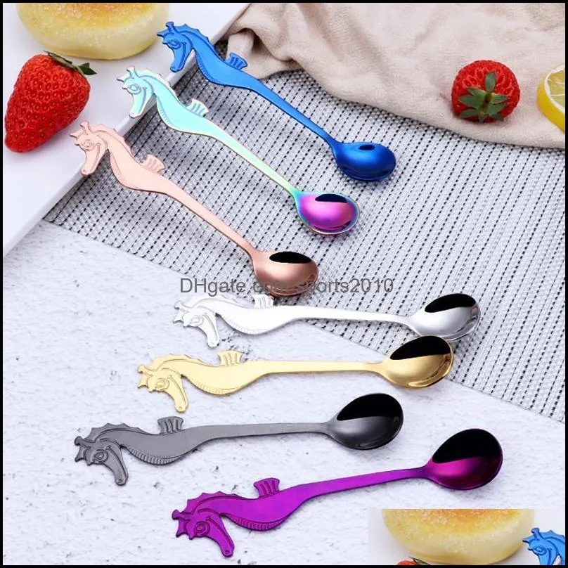 304 stainless steel coffee spoon sea horse shape mixing spoons teaspoon flatware children ice cream scoop cutlery for home party