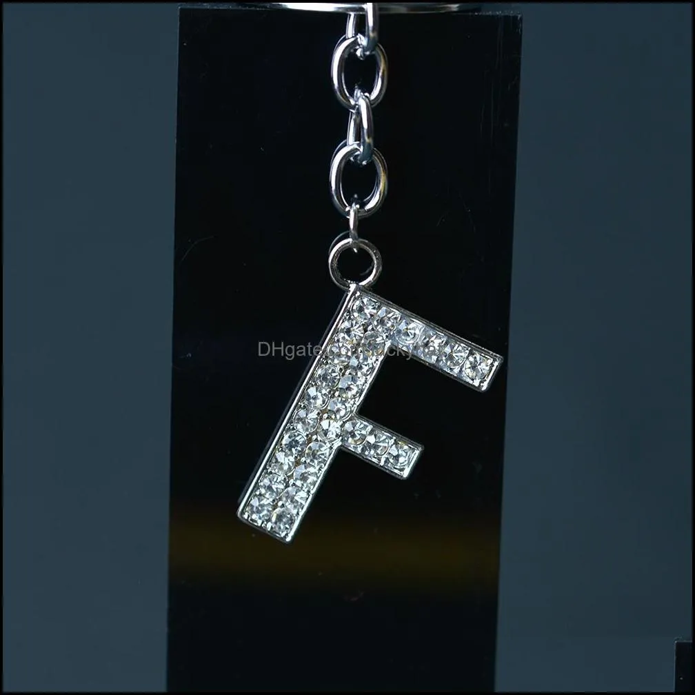 26 az crystal english initial key rings keychain letter charm holders handbag pendant fashion jewelry gift