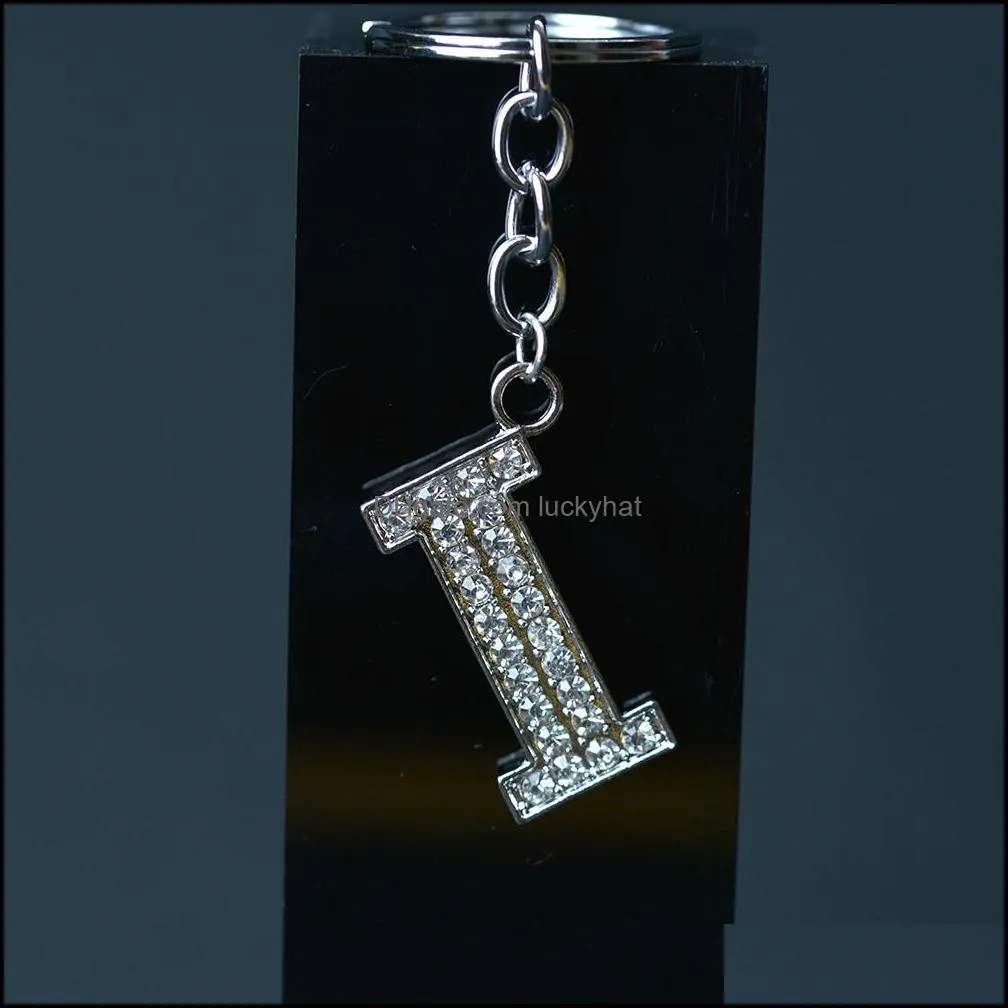 26 az crystal english initial key rings keychain letter charm holders handbag pendant fashion jewelry gift