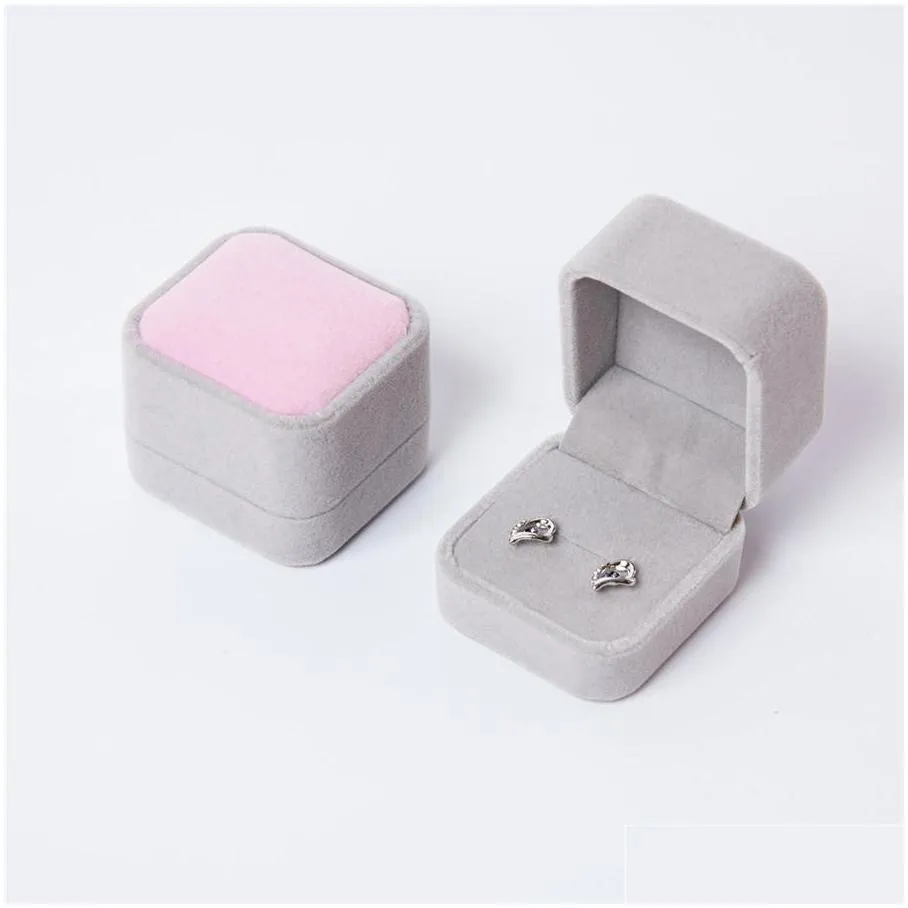 velvet jewelry gift boxes square design rings display show case weddings party couple jewelry packaging box for ring earrings