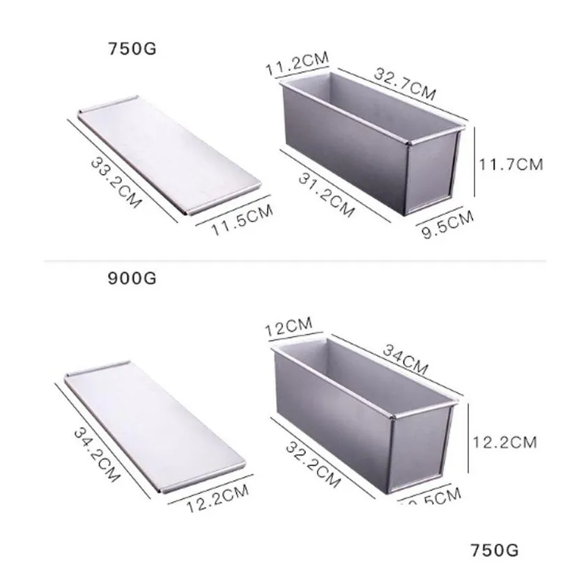 250g/450g/750g/900/1000/1200g aluminum alloy toast boxes bread loaf pan cake mold baking tool with lid t200111