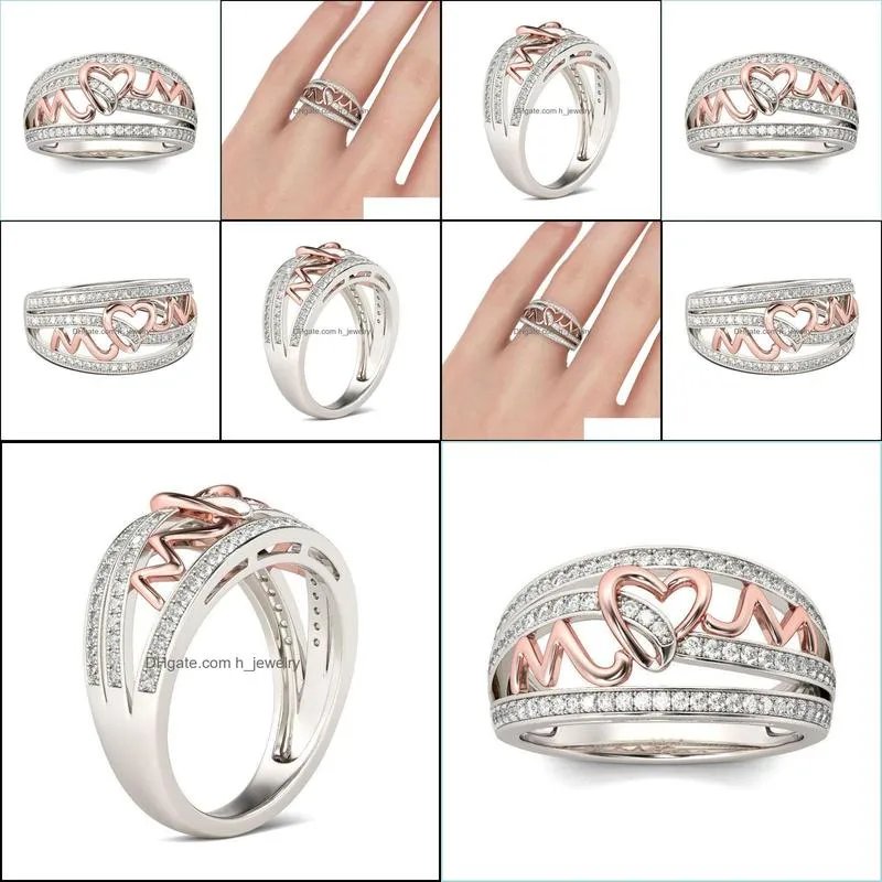 love mom ring hollow crystal heart rings band for women mother day birthday gift fashion jewelry