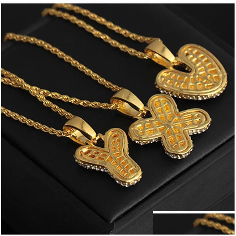 luxury iced out gold necklaces men women fashion 26 initial letter az alphabets crystal rhinestone pendant hip hop jewelry rope chain