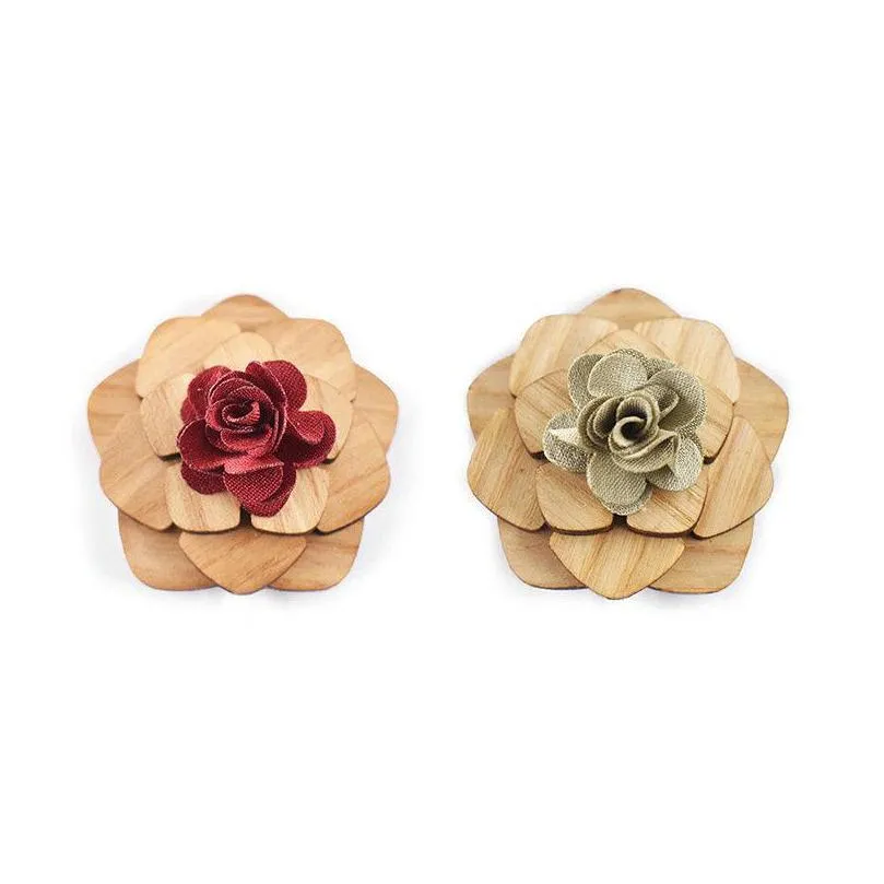 pins brooches elegant men women cute romantic wooden neck lapel pin brooch groom wedding party wood rose flower corsage accessory