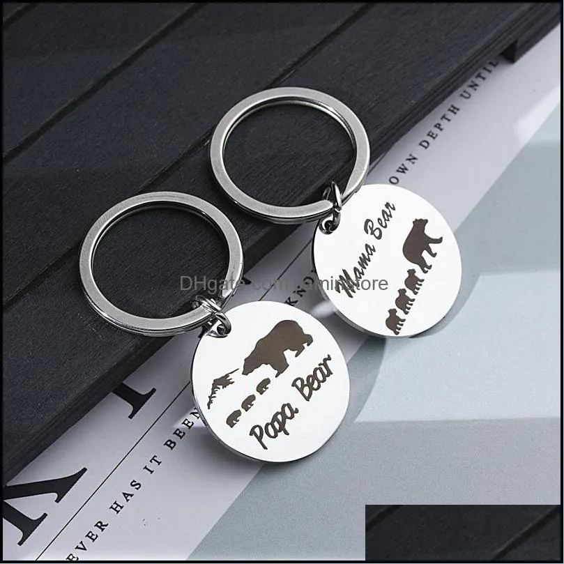 papa mama bear key ring stainless steel animal pattern keychain holders hangs fashion jewelry