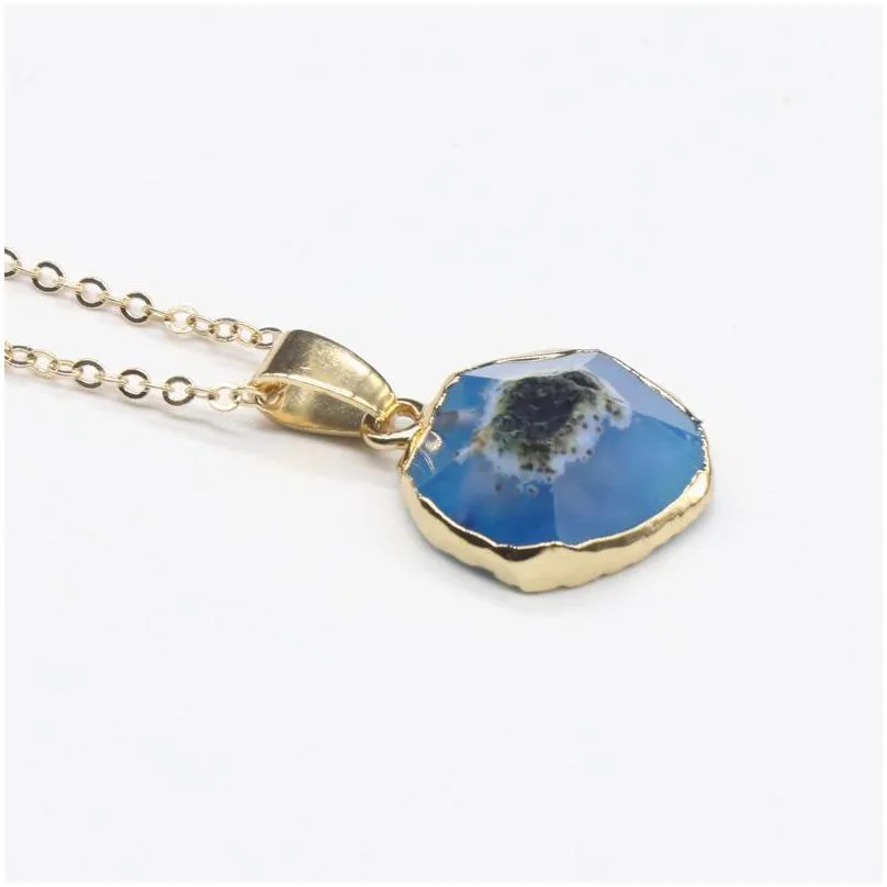 agate irregular bezel pendant necklace for women natural stone chakra gold chain choker necklaces women girls jewelry gifts