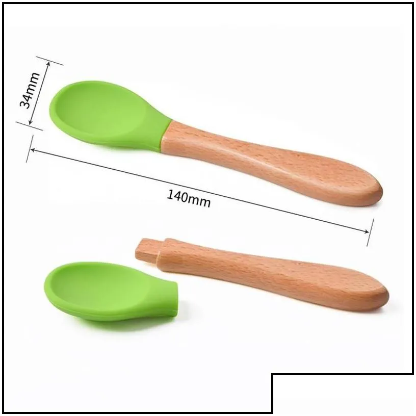 spoons children sile spoons wooden handle coffee scoops baby training spoon home kitchen tableware drop delivery 2022 garden dining