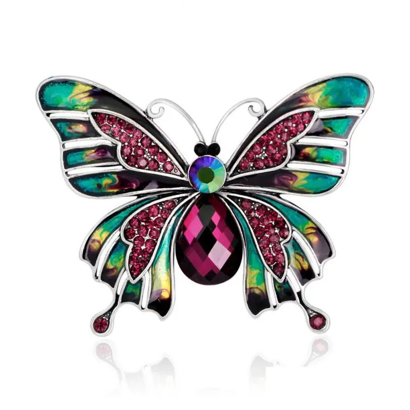 pins brooches trendy retro alloy enamel butterfly rhinestone brooch pin for women cute insect badge jewelry accessories