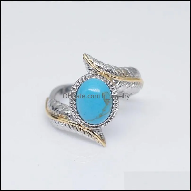 retro feather turquoise ring blue diamond rings band fashion jewelry for women christmas gift