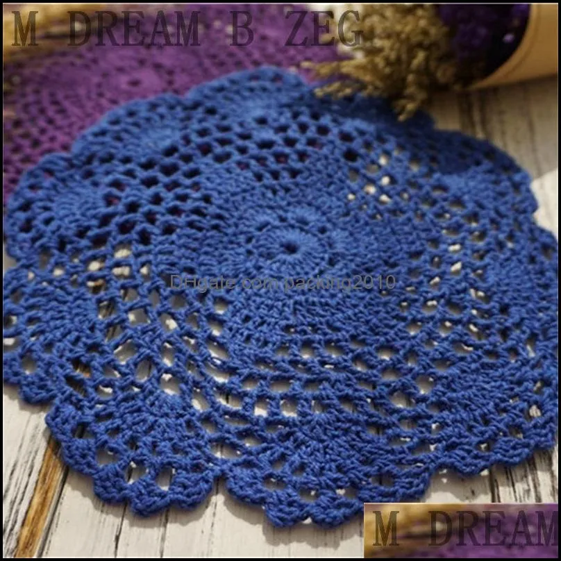 handmade knitted coaster hollow round decorative placemat 3d flower table mat doily cup pads