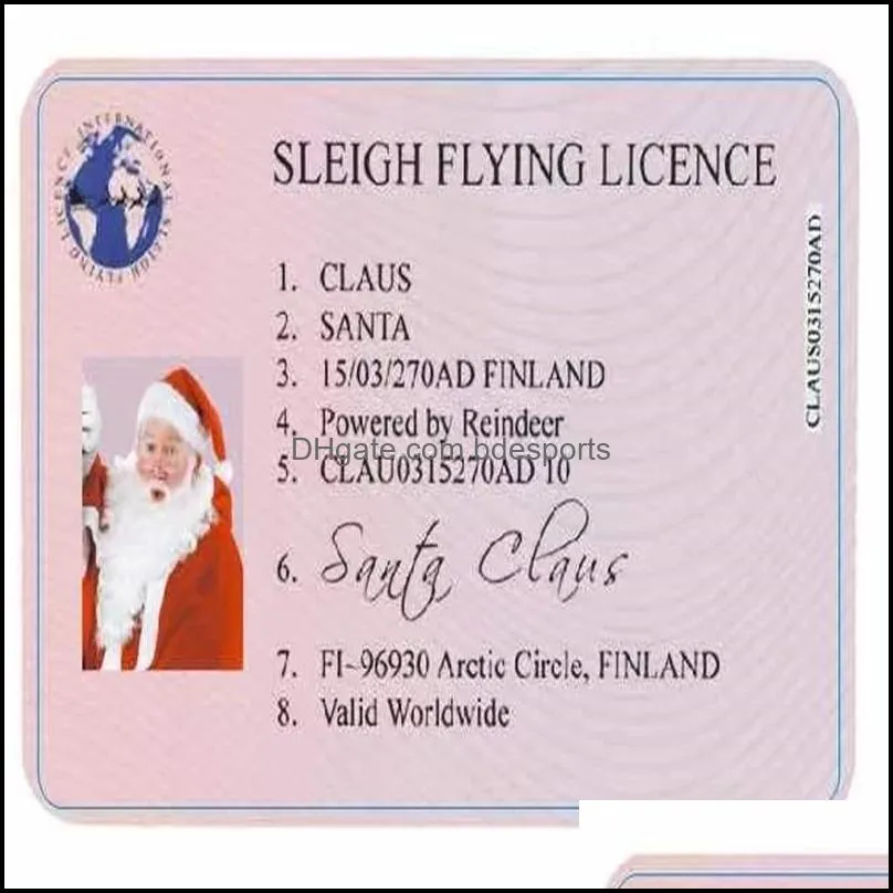 creative santa claus flight license christmas eve driving licence christmas gifts for children kids christmas tree decoration 4760 q2