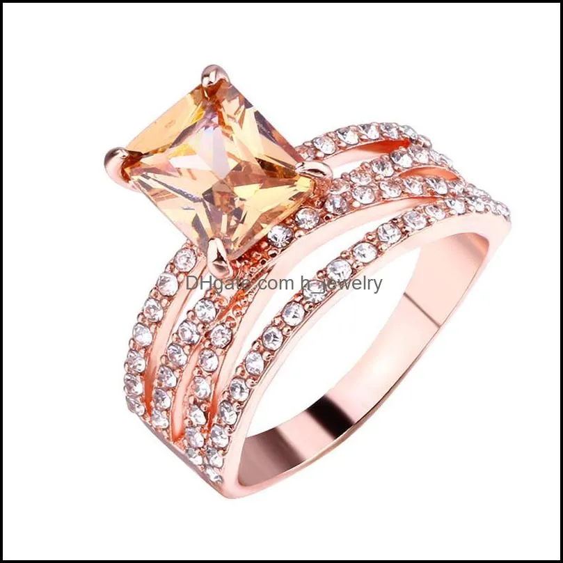 square cubic zirconia ring rose gold multilayer ring diamond rings engagement wedding rings jewelry women rings christams