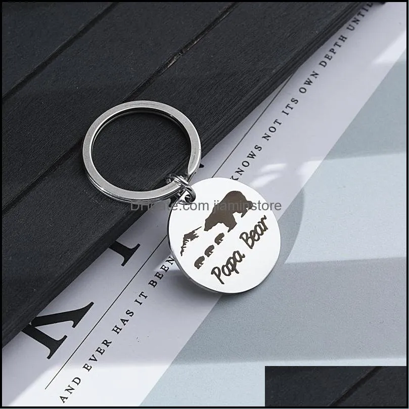 papa mama bear key ring stainless steel animal pattern keychain holders hangs fashion jewelry