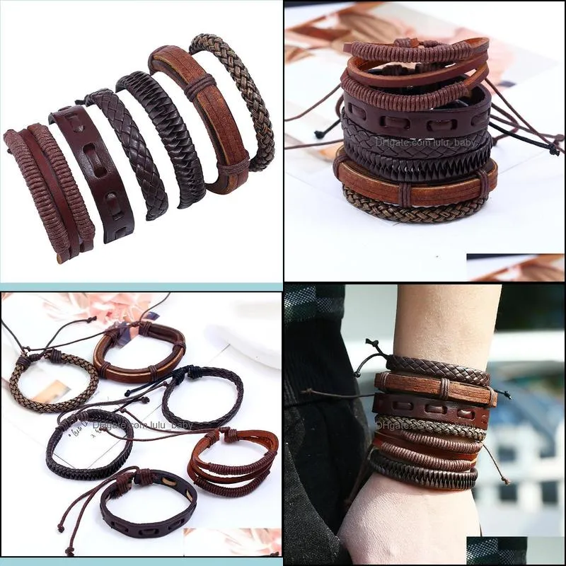 adjustable weave braid leather bracelet set multi layer wrap bracelets wristband bangle cuff women men fashion jewelry