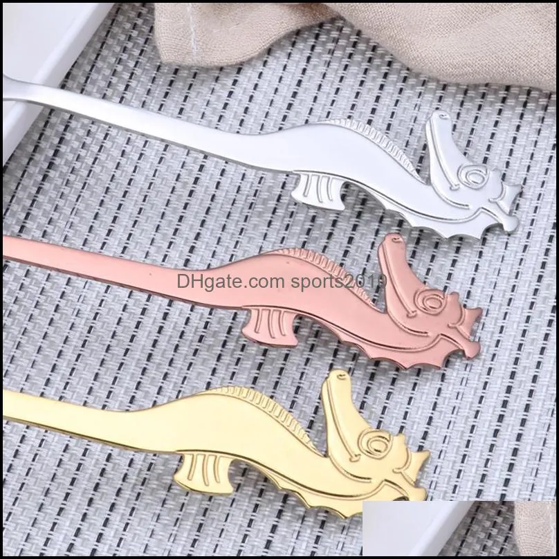 304 stainless steel coffee spoon sea horse shape mixing spoons teaspoon flatware children ice cream scoop cutlery for home party