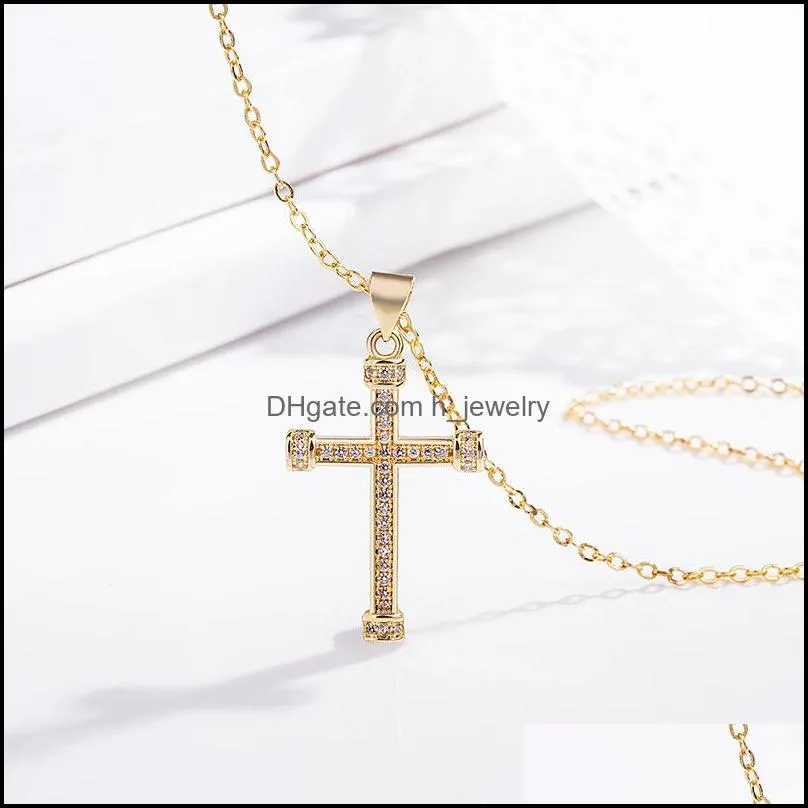 24k gold diamond jesus cross necklace pendant crystal row necklaces women men fashion jewelry