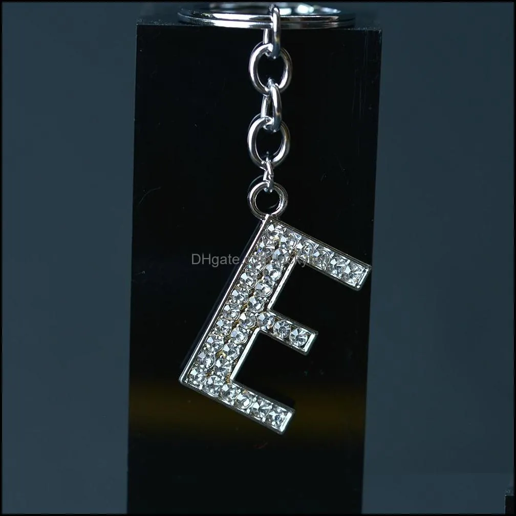 26 az crystal english initial key rings keychain letter charm holders handbag pendant fashion jewelry gift