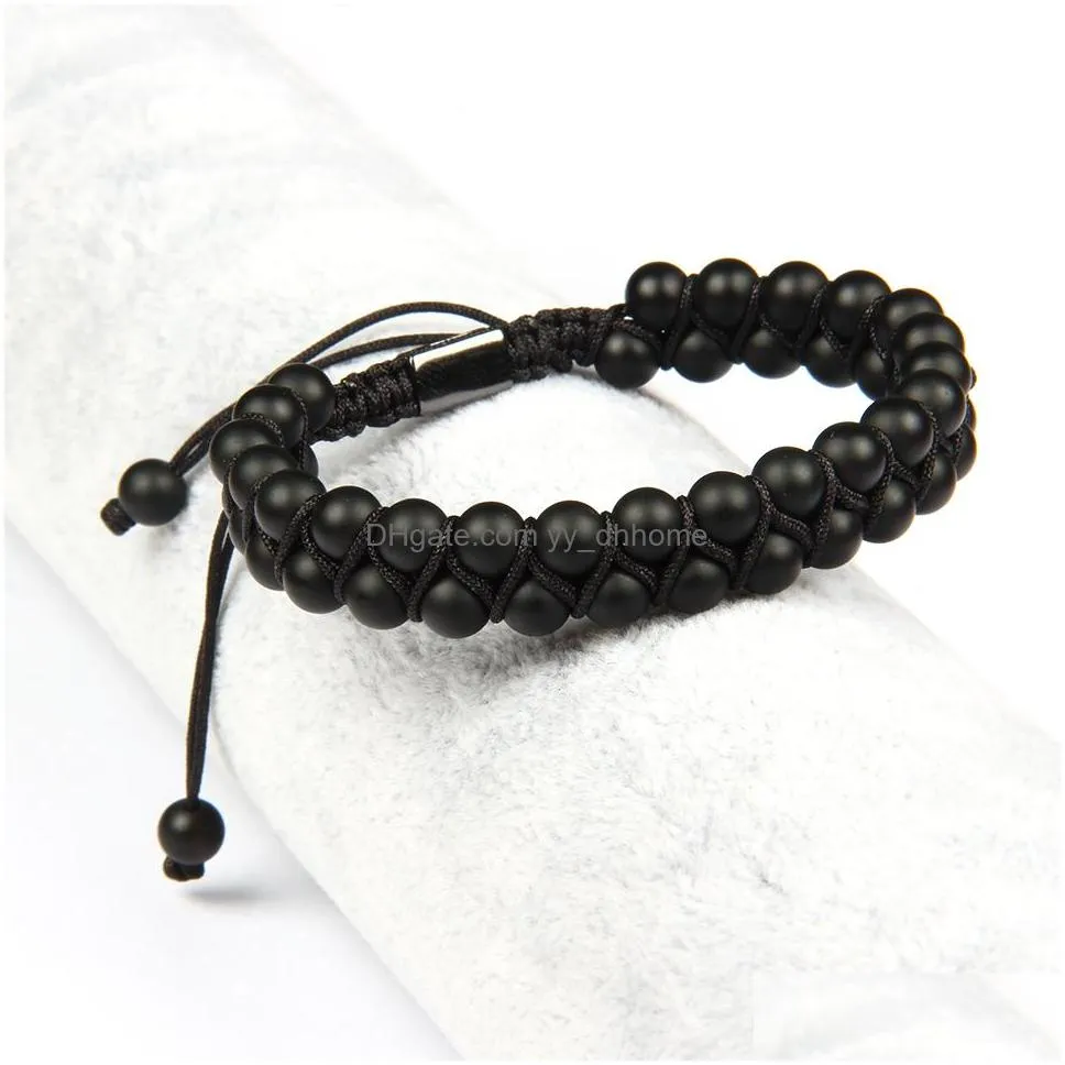 bracelet homme double beaded 6mm matte agate black onyx natural stone beads macrame friendship bracelet nice gift top quality