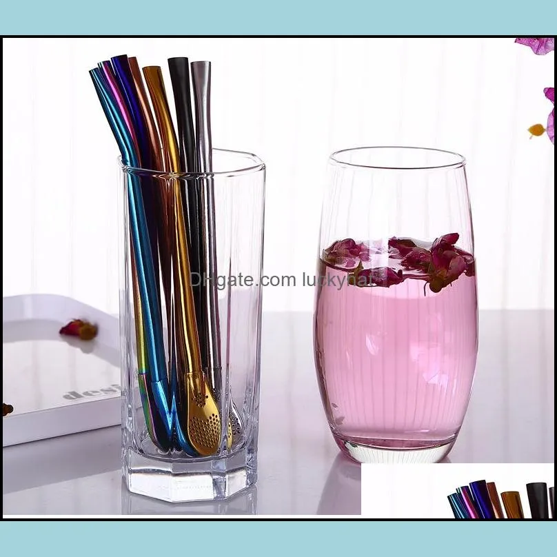 stainless steel stirrer drinking straw coffee spoon straws kitchen dining barware rose gold rainbow