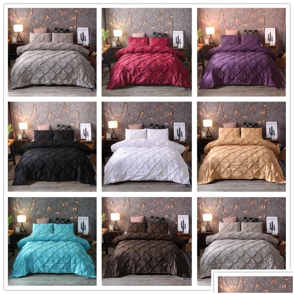 luxury black duvet cover pinch pleat brief bedding set queen king size 3pcs bed linen set comforter cover set with pillowcase t200110