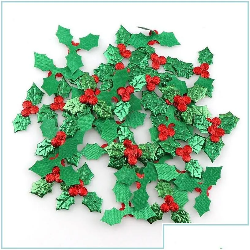 christmas decorations christmas decorations 100pcs table holly berries and leaves appliques for stick on diy laser green color 22091