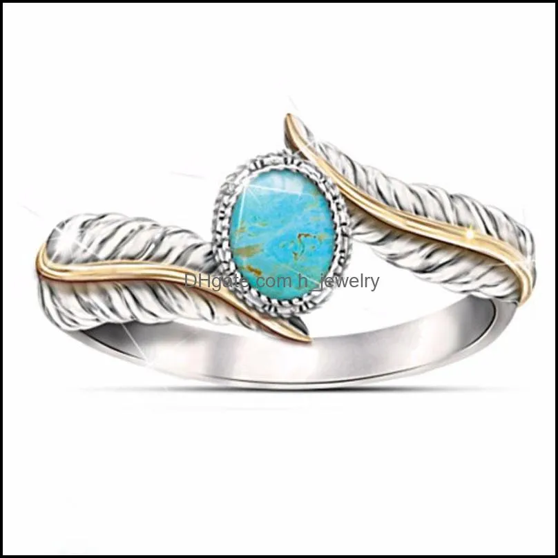 retro feather turquoise ring blue diamond rings band fashion jewelry for women christmas gift