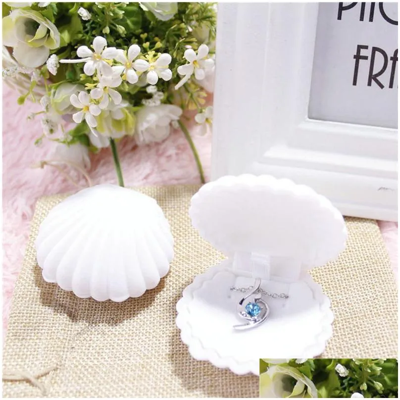 jewelry display gift boxes holder shell shape flocking box lovely velvet wedding engagement ring box for earrings necklace bracelet 5