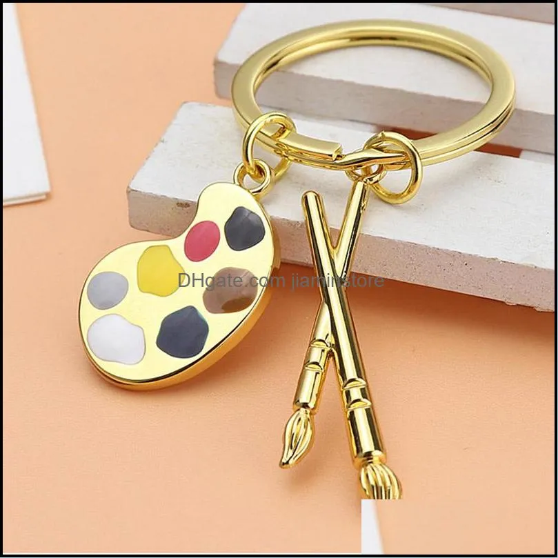 enamel 3d artist paint color palette key ring brush painter charm keychain bag hanging student fashion jewelry graduation gift