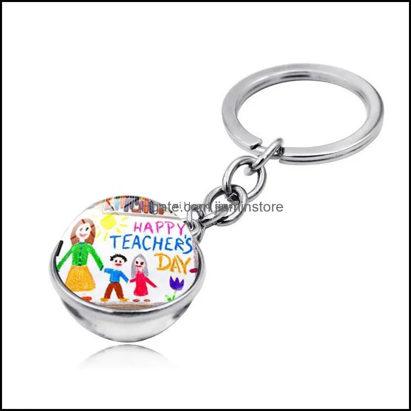 happy teatchers day glass cabochon keychain letter teacher letter ball doublesided time gem key ring handbag hangs fashion jewelry