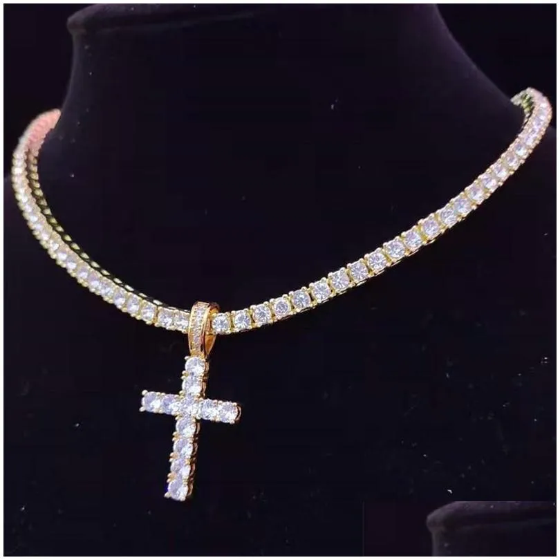 pendant necklaces men women hip hop cross necklace with 4mm zircon tennis chain iced out bling hiphop jewelry fashion gift