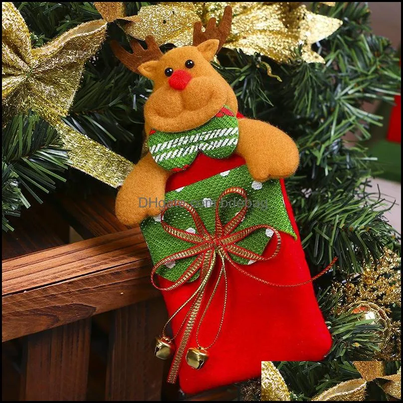 christmas tree pendant bag bell gift bags non woven bow snowflake elk party decorations 2 1qy uu