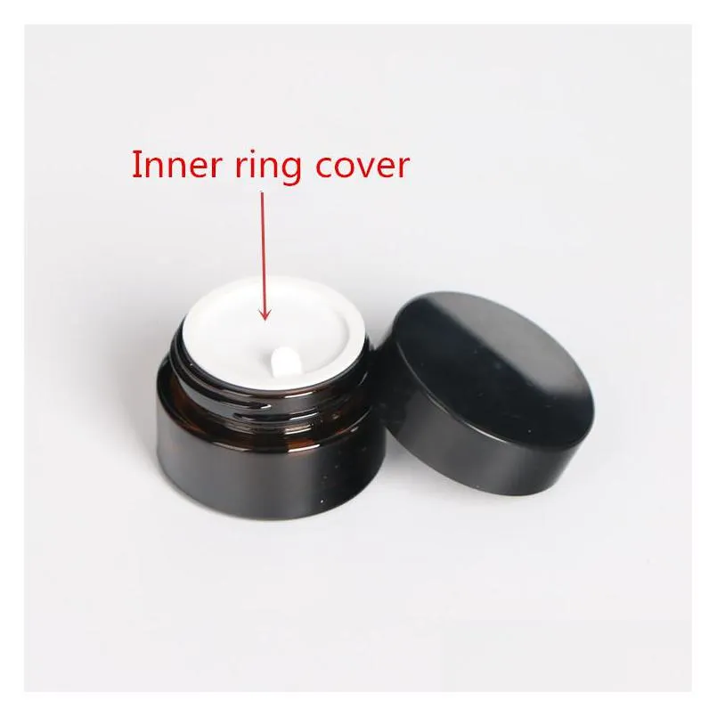 10pcs/lot 5g 10g 20g 30g 50g glass jars for cosmetics amber glass cream jars cosmetic packaging with lid black plastic caps t200323