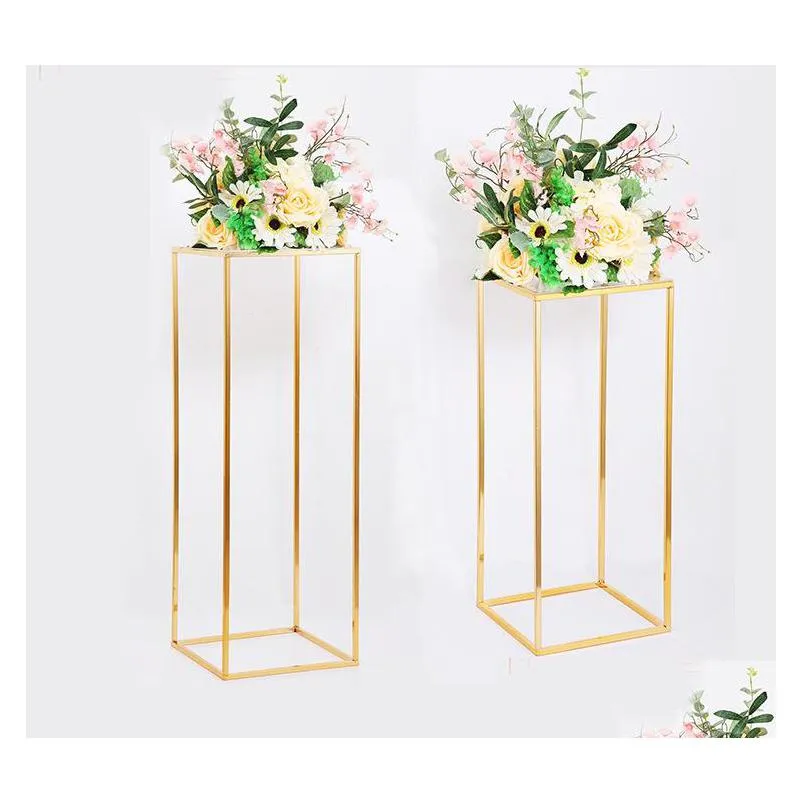 gold wedding decoration 4pcs/set iron geometric placed props road lead t station supplies rectangle wedding plinth t200827