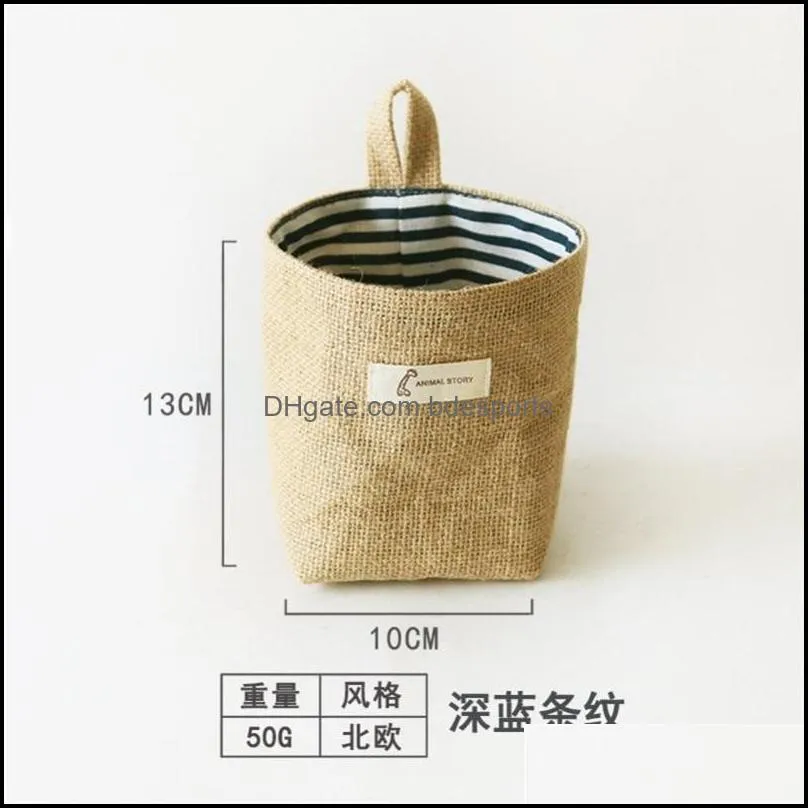 in stock creative cotton and linen desktop storage bag wallmounted storage hanging bag jute storage basket shipping 74 p2