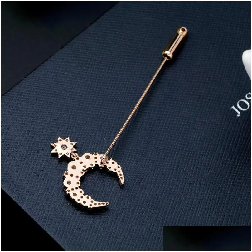 pins brooches fashion simple metal pins for clothes moon and star shape coat suit lapel pin wholesale / drop
