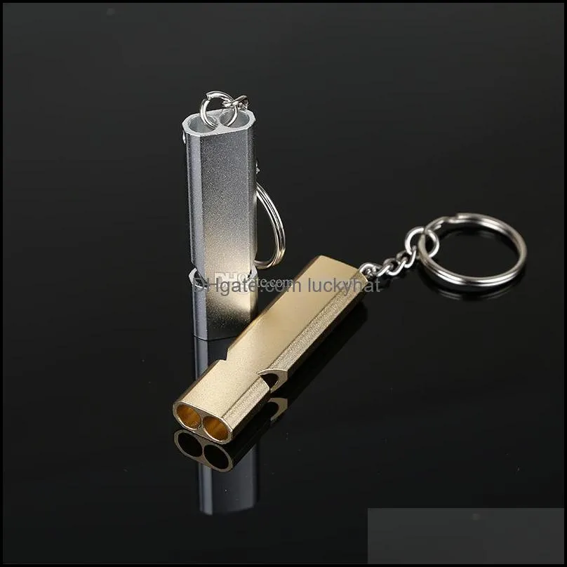 double tube frequency emergency survival whistle keychain out door sport mountaineering camping whistle keychain bag hangs