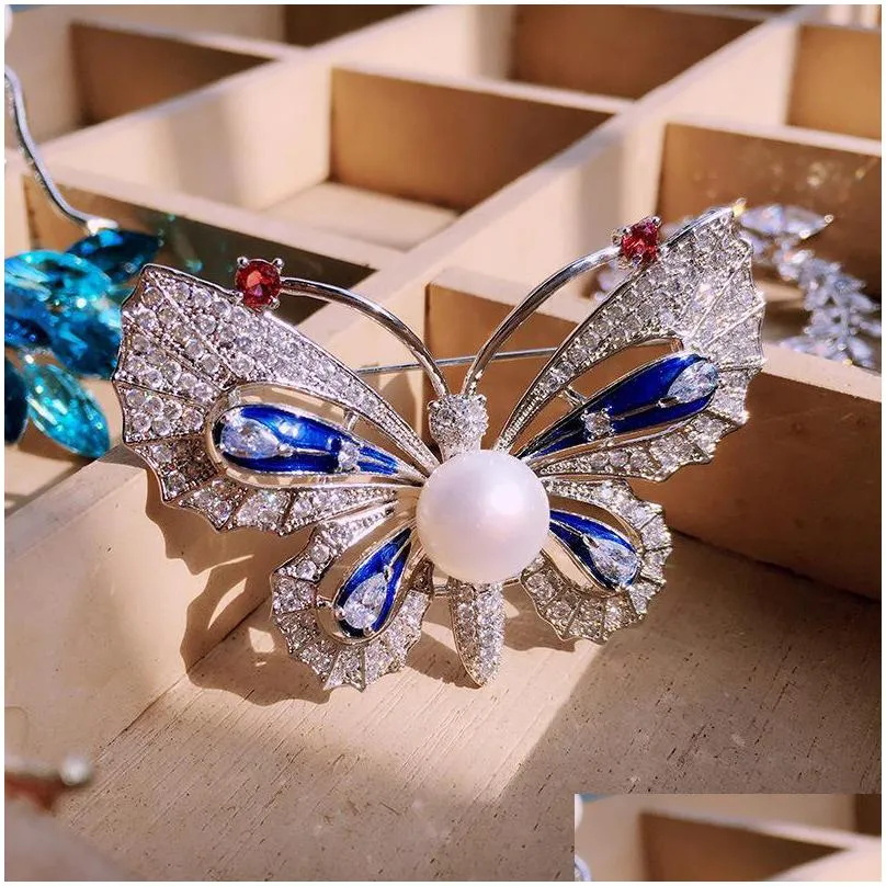 pins brooches falena jewelry hand paint butterfly brooch inlay with zircon fashion simulated pearl for women