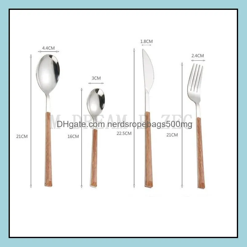 stainless steel cutlery set with abs handle creative imitation wooden handle western flatware sets spoon knife fork tableware