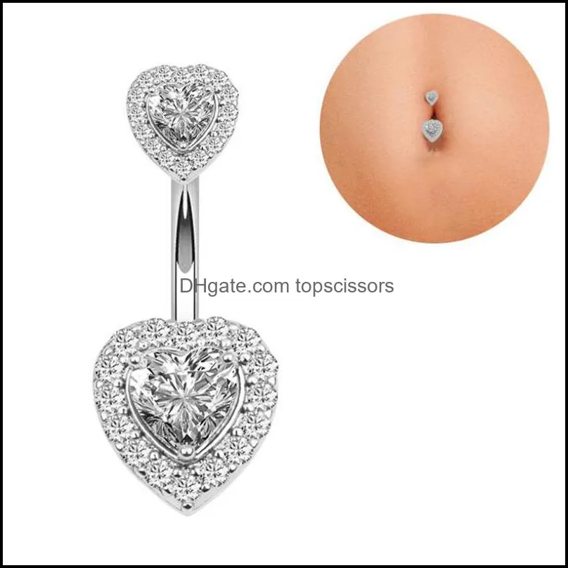 wholesale 50pcs/lot double heart shaped belly button rings titanium steel cz navel barbells for salon and piercing supplies
