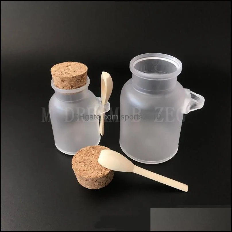 bath salt bottle 100ml/200ml/300ml frosted abs bottle with cork lid spoon bath salt mask powder cream storage bottles