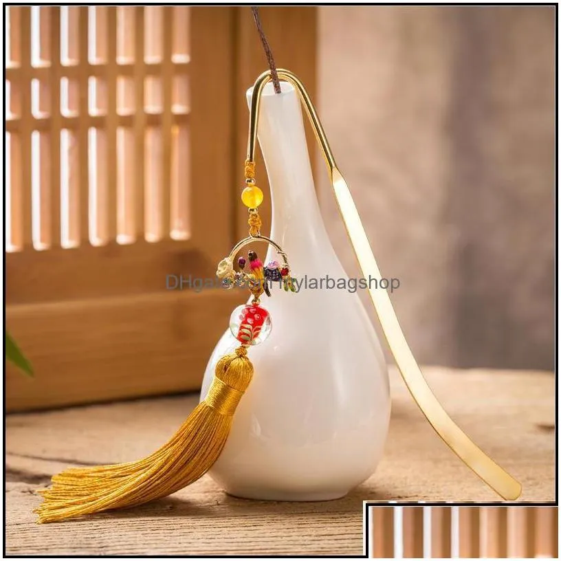 bookmark desk accessories office school supplies business industrial ezone creative chinese style classic tassel metal novel student